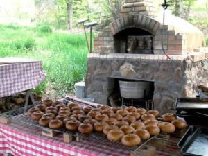 Breads and oven at Small Potatoes Bakery