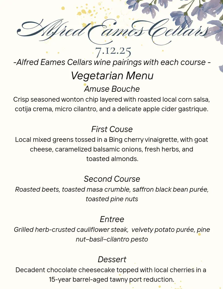 Eames Dinner Veg Menu